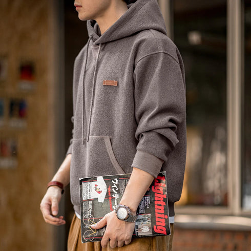 Men's Vintage Gray Heavyweight Hoodie – Thick Hooded Pullover with Pocket for Autumn & Winter
